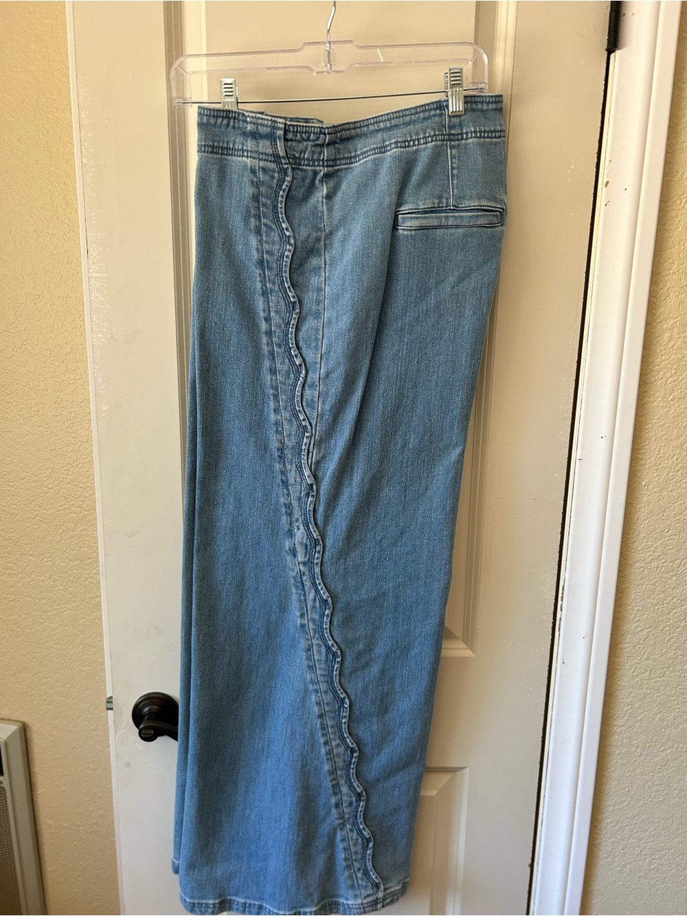 Maeve Light Blue Wide-Leg Denim Jeans with Scalloped Front Seam